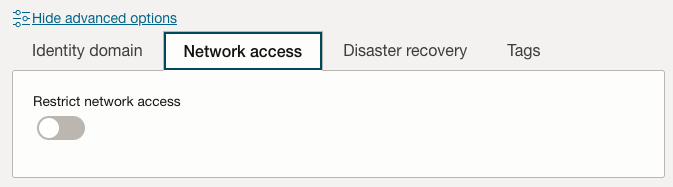 Screen to select advanced options for Oracle Integration instance creation