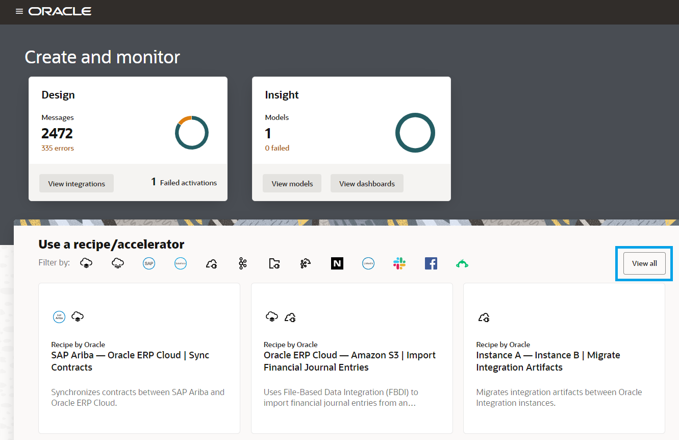 Oracle Integration screen