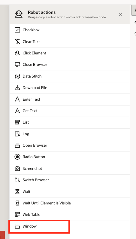window low code action