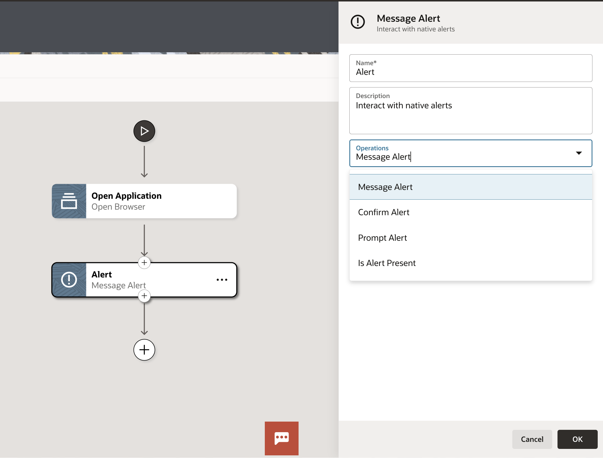 alert low code action