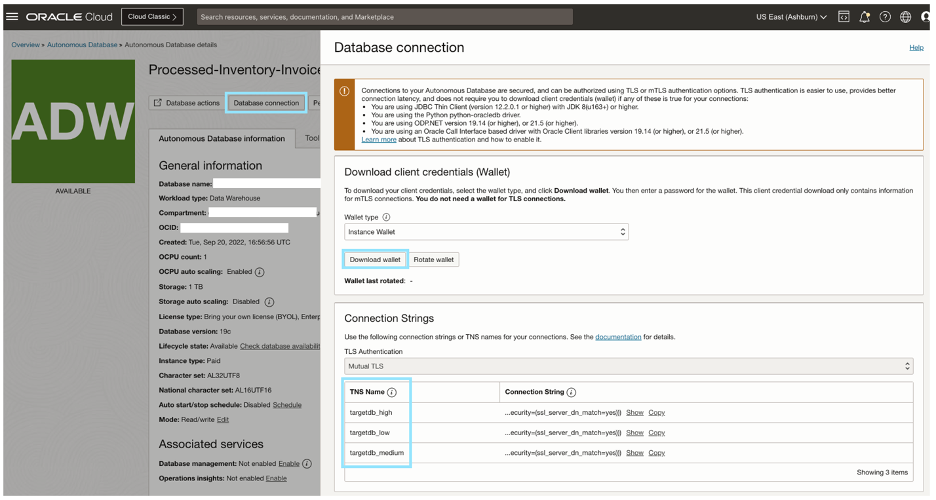ADW Connection Properties