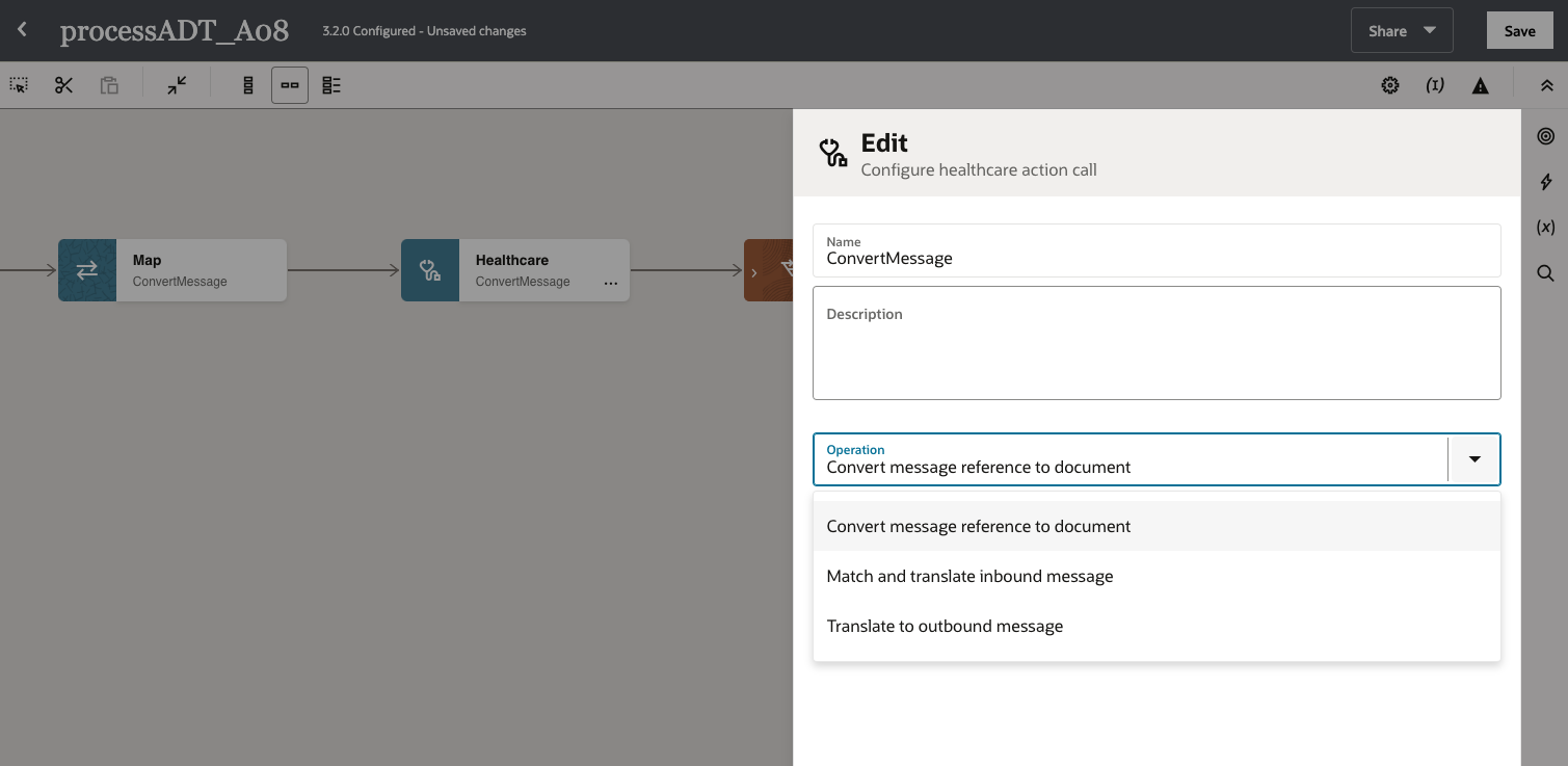 Choose an operation for the Healthcare Action.