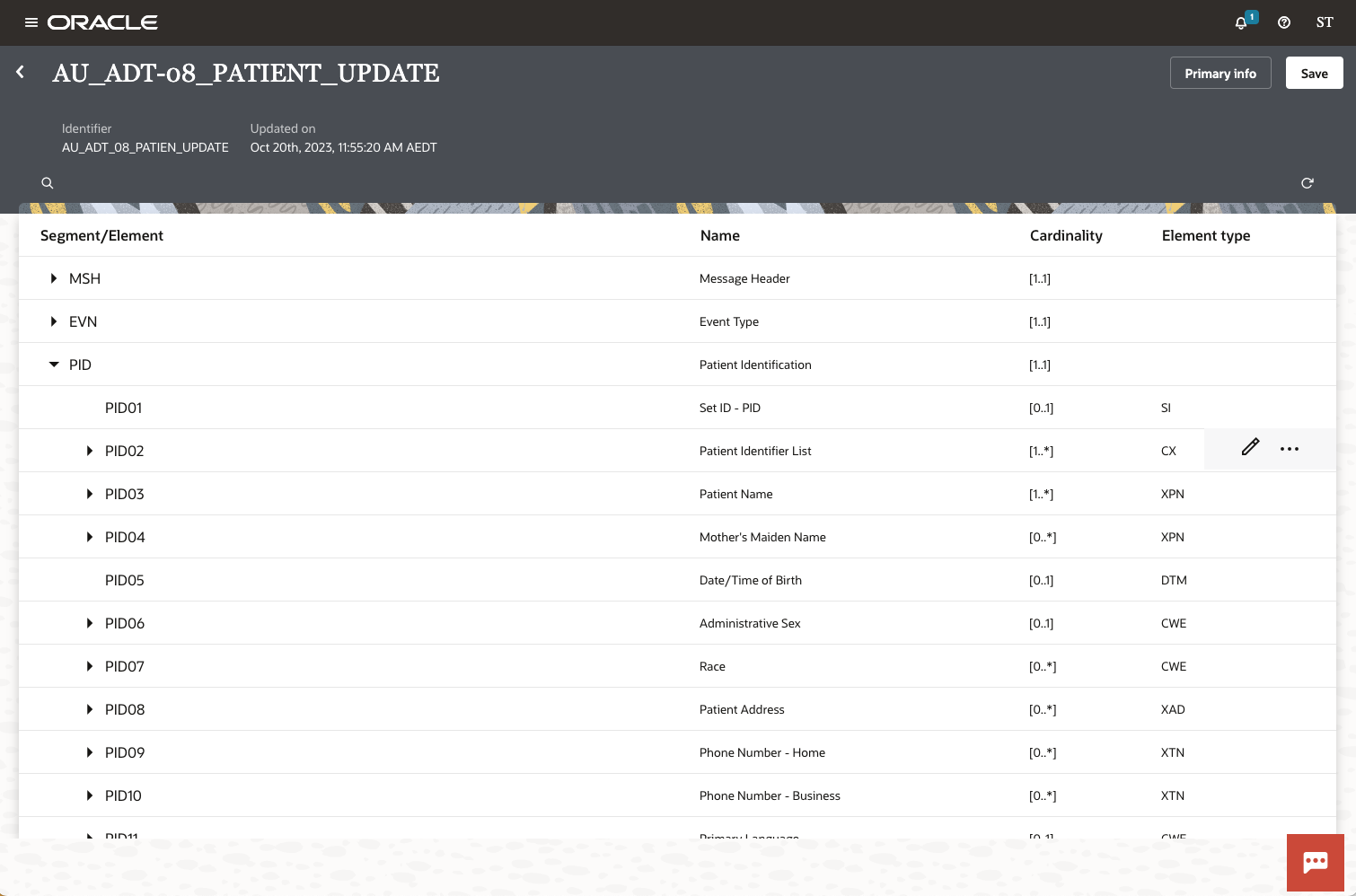 OIC for Healthcare HL7 Schema Editor