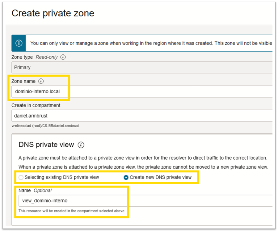 Create private zone