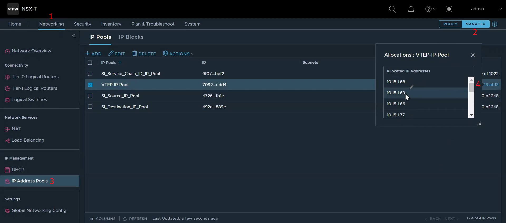 Imagem demonstrando etapas para verificar o Pool do VTEP