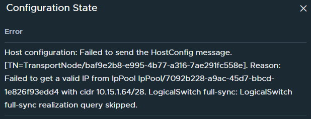 Mensagem de erro do VTEP dizendo: Failed to get a valid IP from IpPool