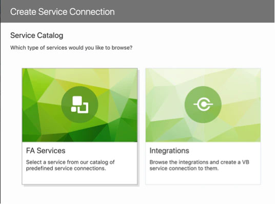 FA Services are part of the Oracle Visual Builder Service Catalog.