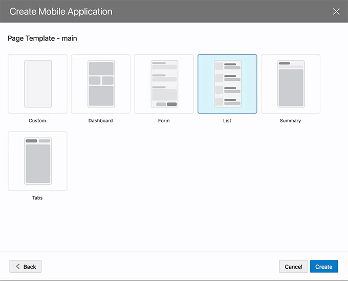 Select navigation and layout options for your mobile application.
