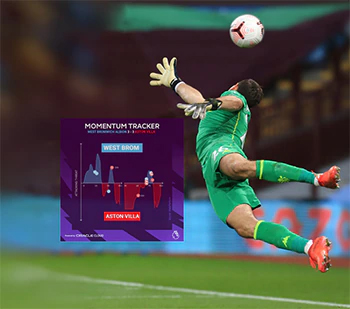 A goalkeeper in action with superimposed tracker
