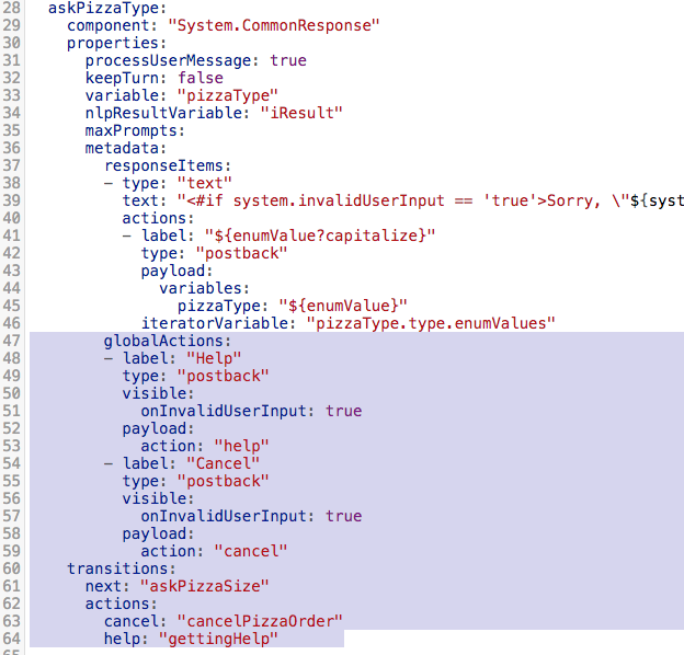 chatbots figure 3 Adding conditionally displayed buttons for canceling and getting help