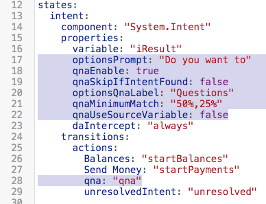 System.Intent component with Q&A properties