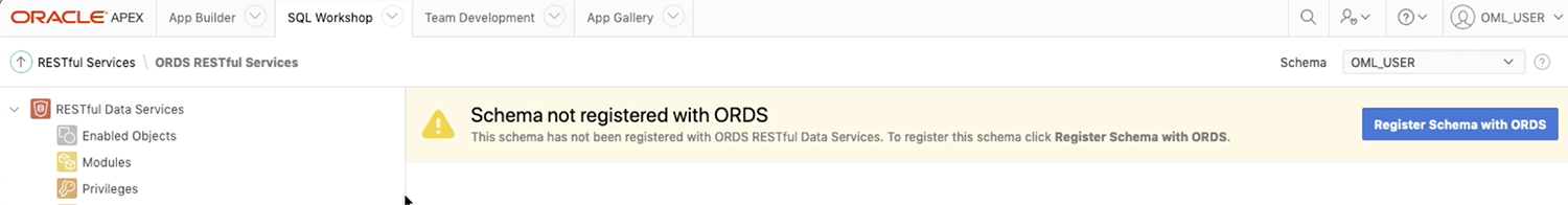 Register schema with Oracle REST Data Services