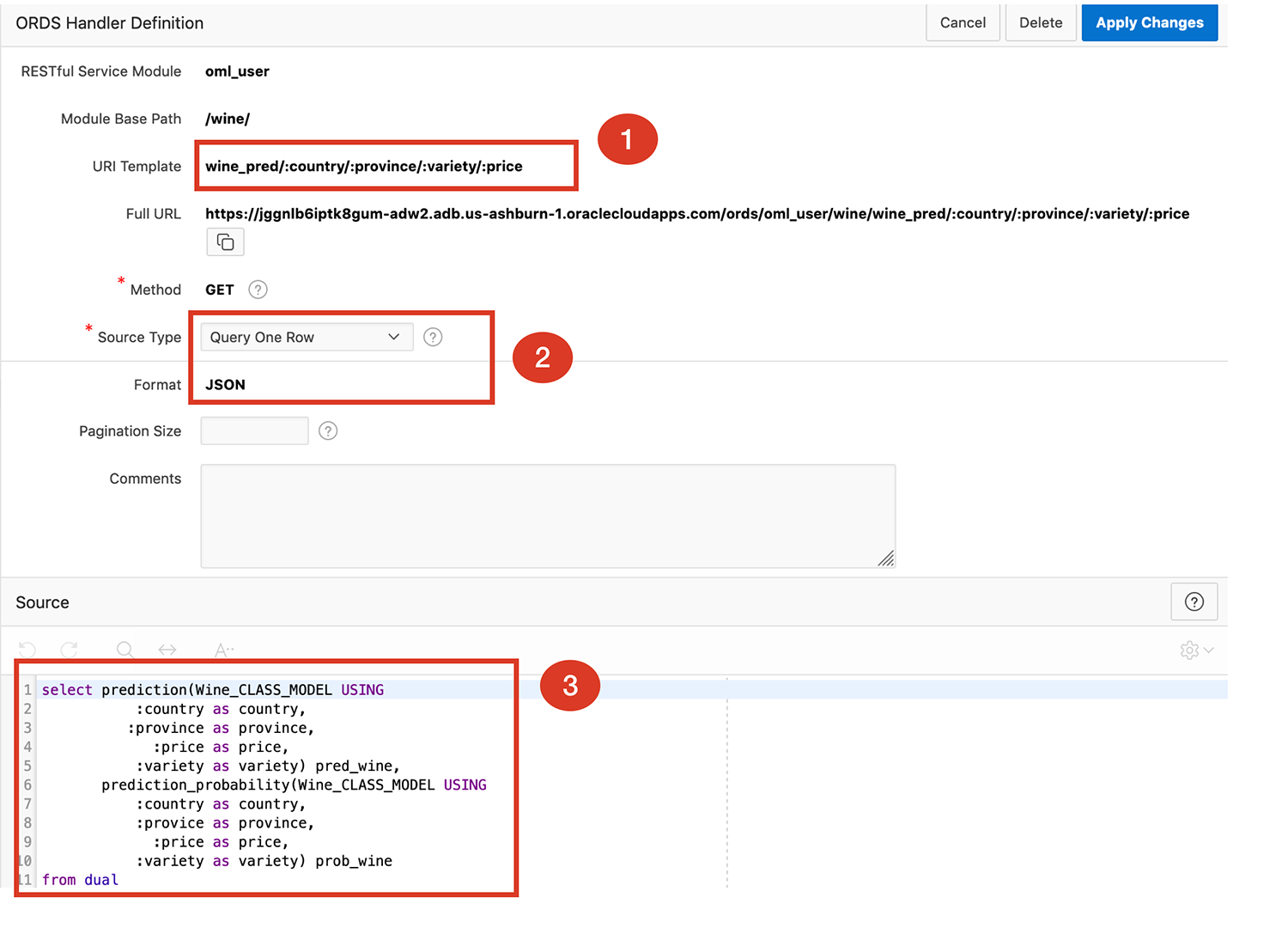 REST API for in-database machine learning model