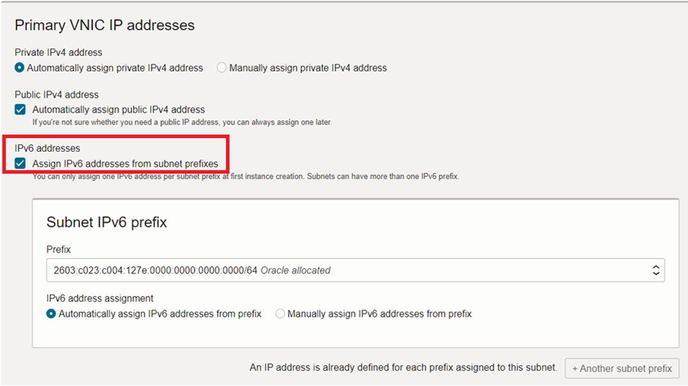 Primary VNIC IP address