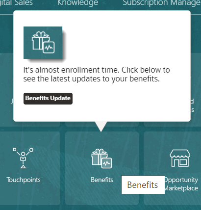 Example of in-app communication showing Benefits