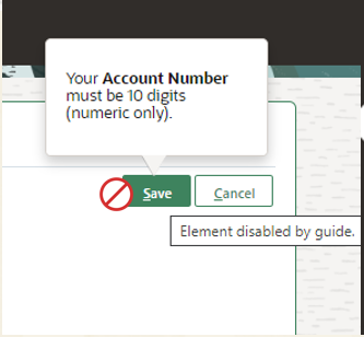 Element disabled by a guide helps the user not progress to the next step