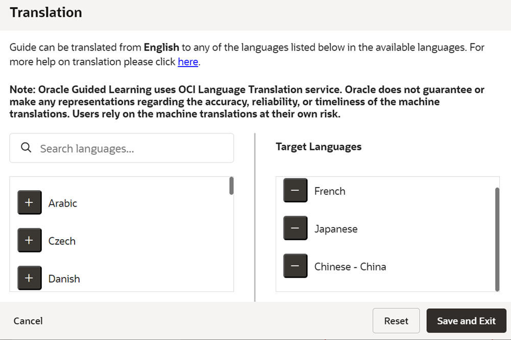 Automated Machine Translation - only for OGL Premium customers