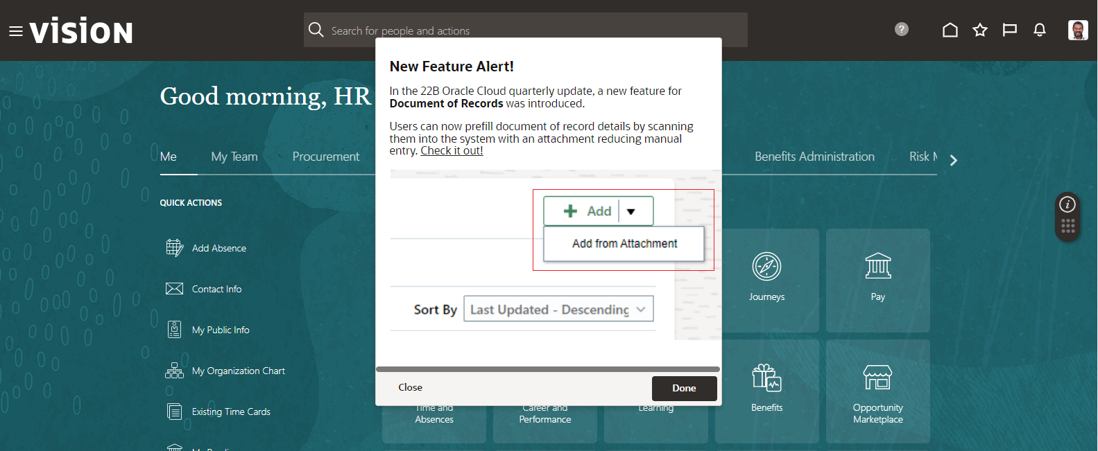 Oracle Guided Learning screenshot - managing quarterly updates