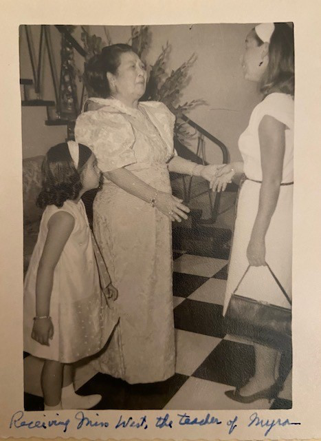 Me with my grandmother, Estela Romualdez Sulit, receiving my teacher, Miss West at home in Lisbon, Portugal, 1967