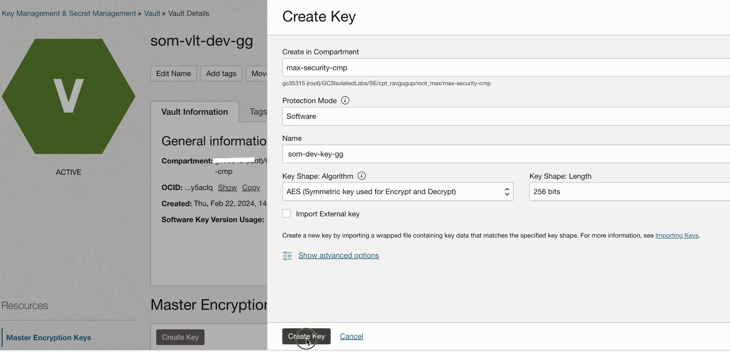 Valut Key Configuration