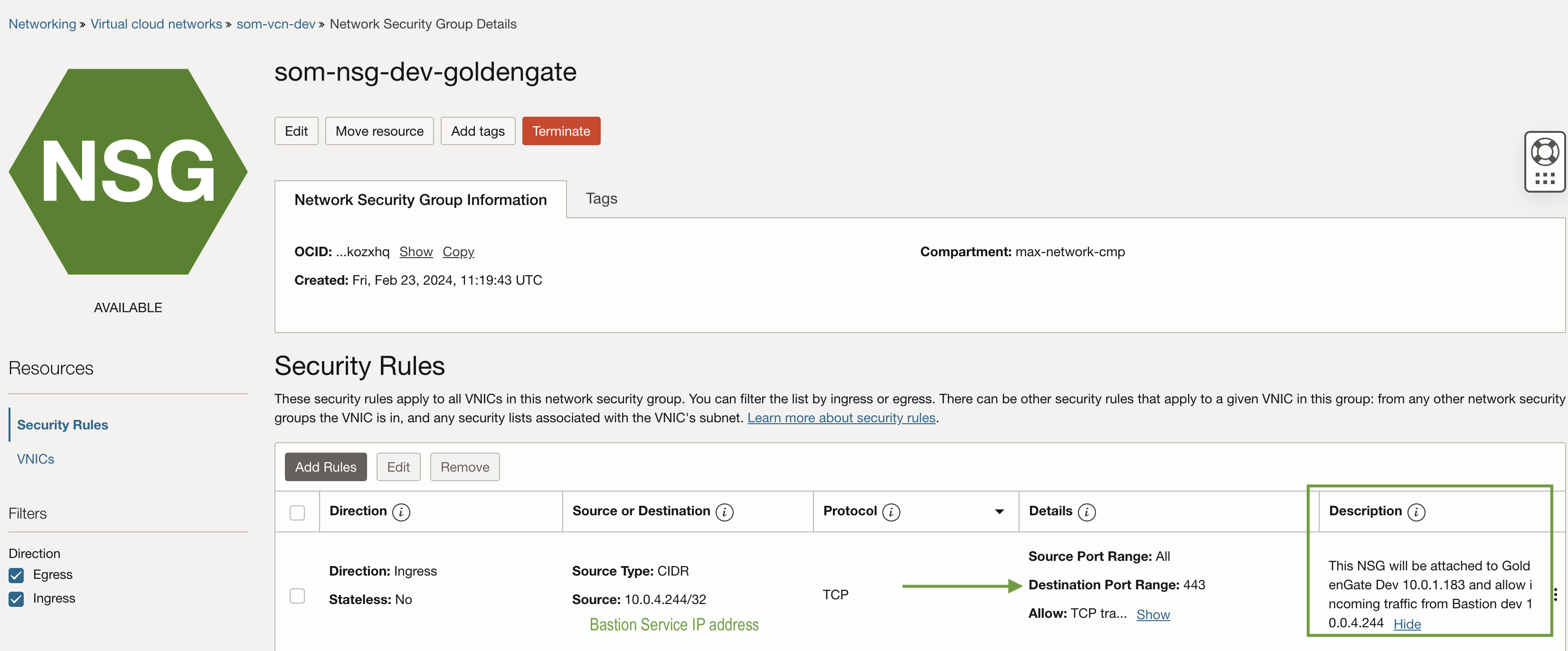 NSG for Bastion Service