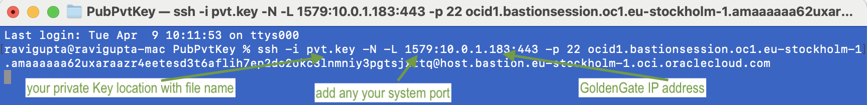 Bastion Session from Local port