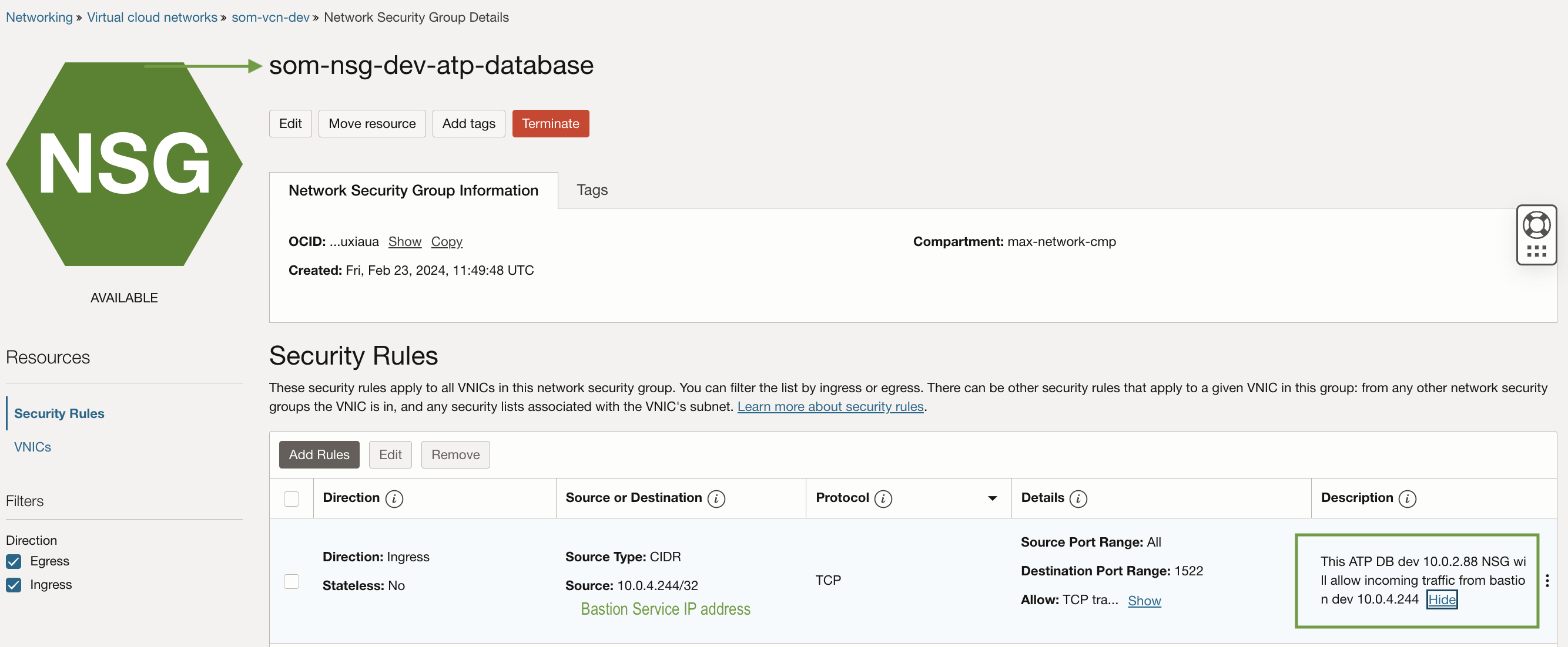 Ingress Rule for ATP