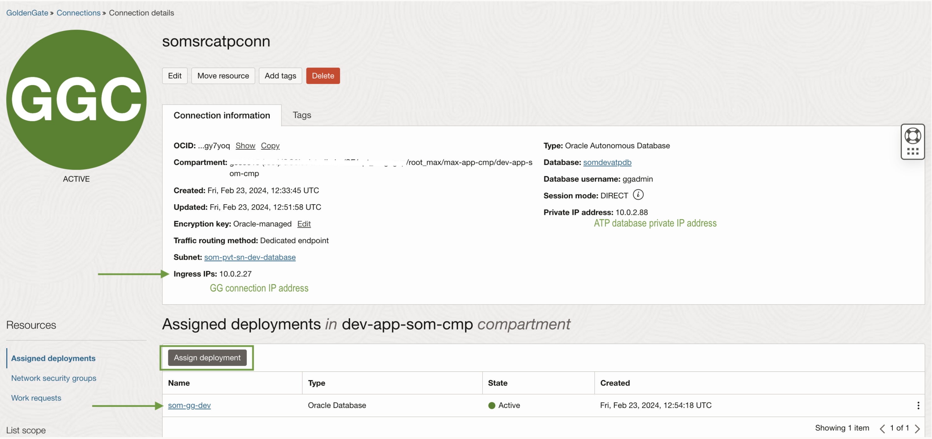 GG connection assign deployment