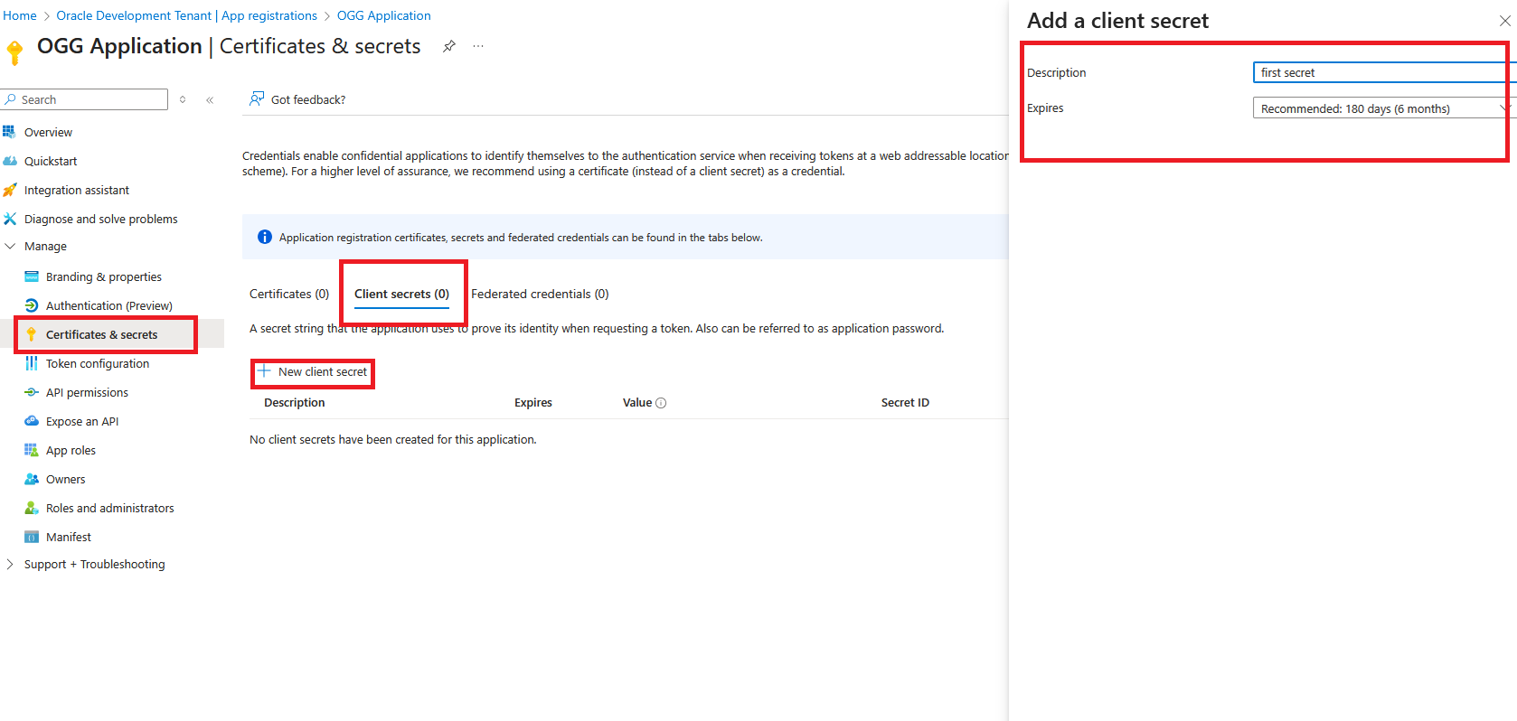 Create Client Secret