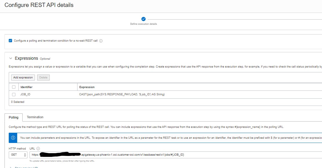Configure REST API details: polling