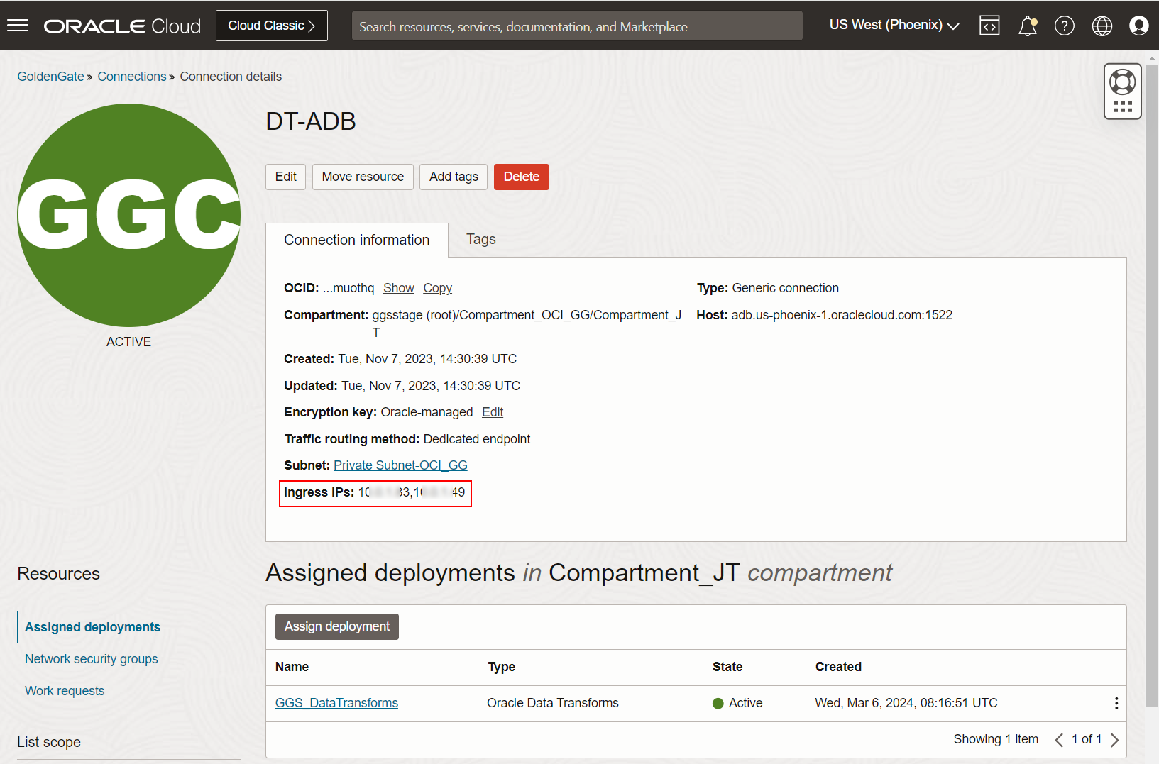 Data Transforms Dedicated Endpoint Connection