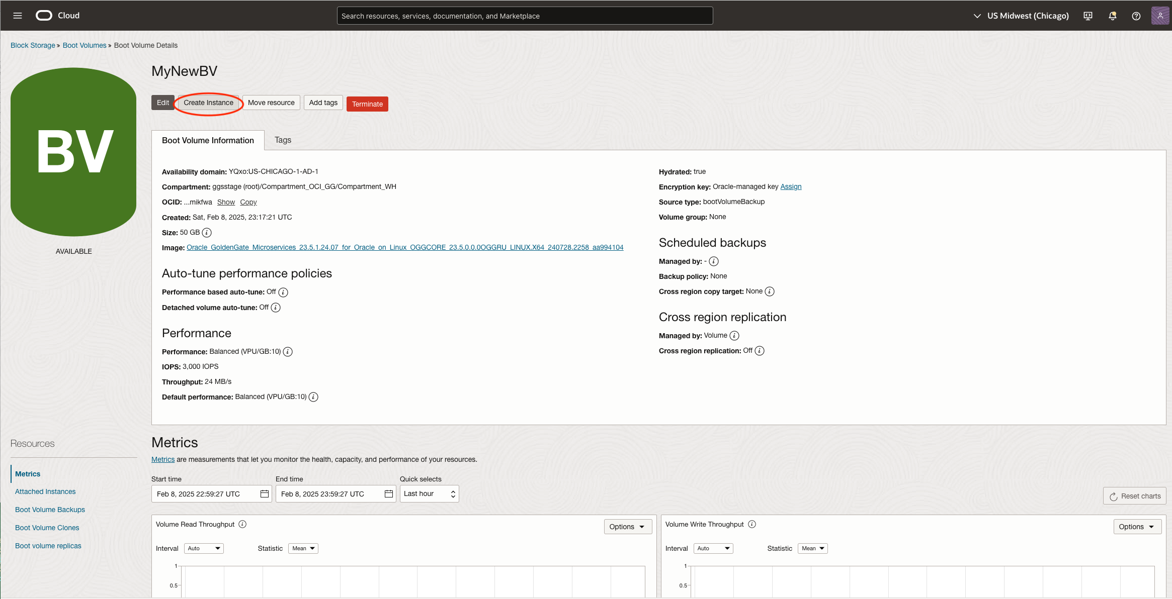 Create new instance from Boot Volume