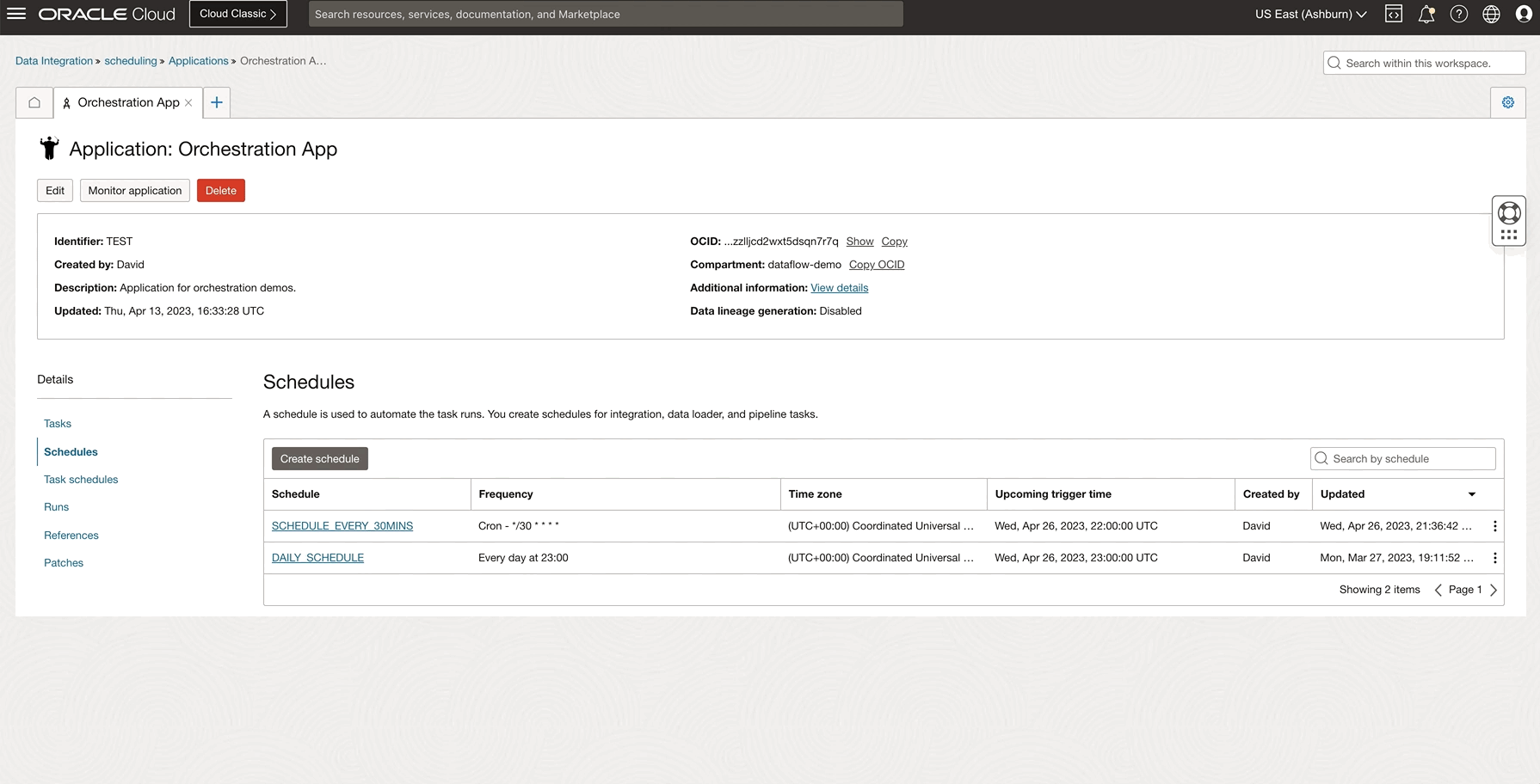 create schedule in data integration