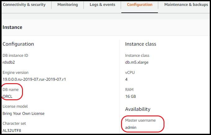 Database name and Master user