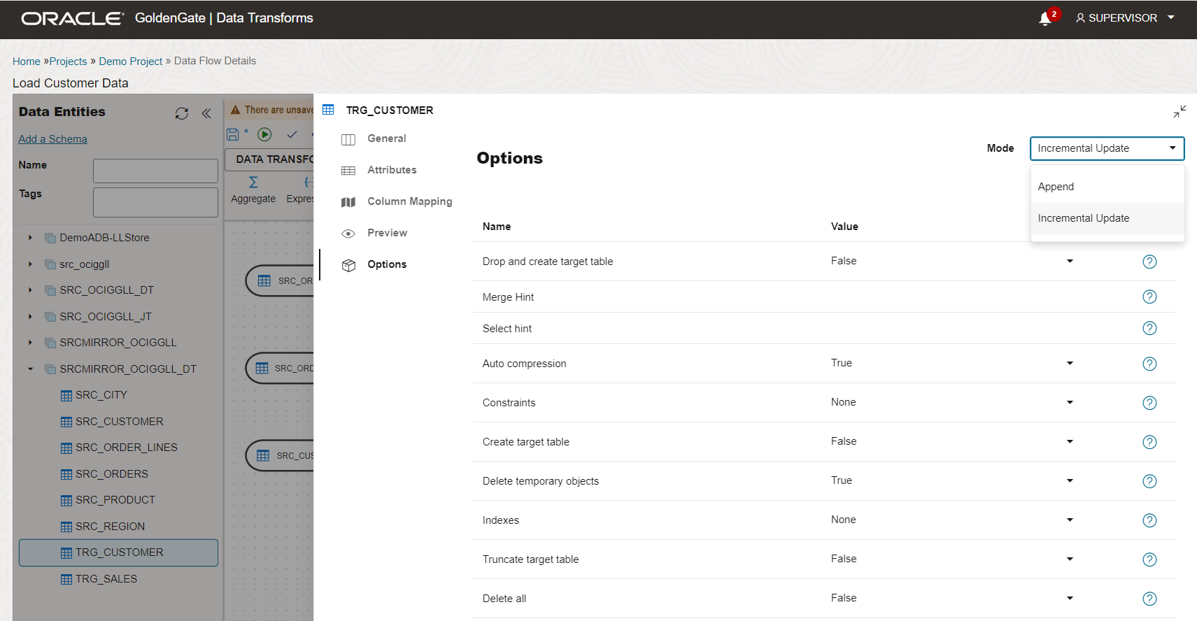 Configure Data Flow Options