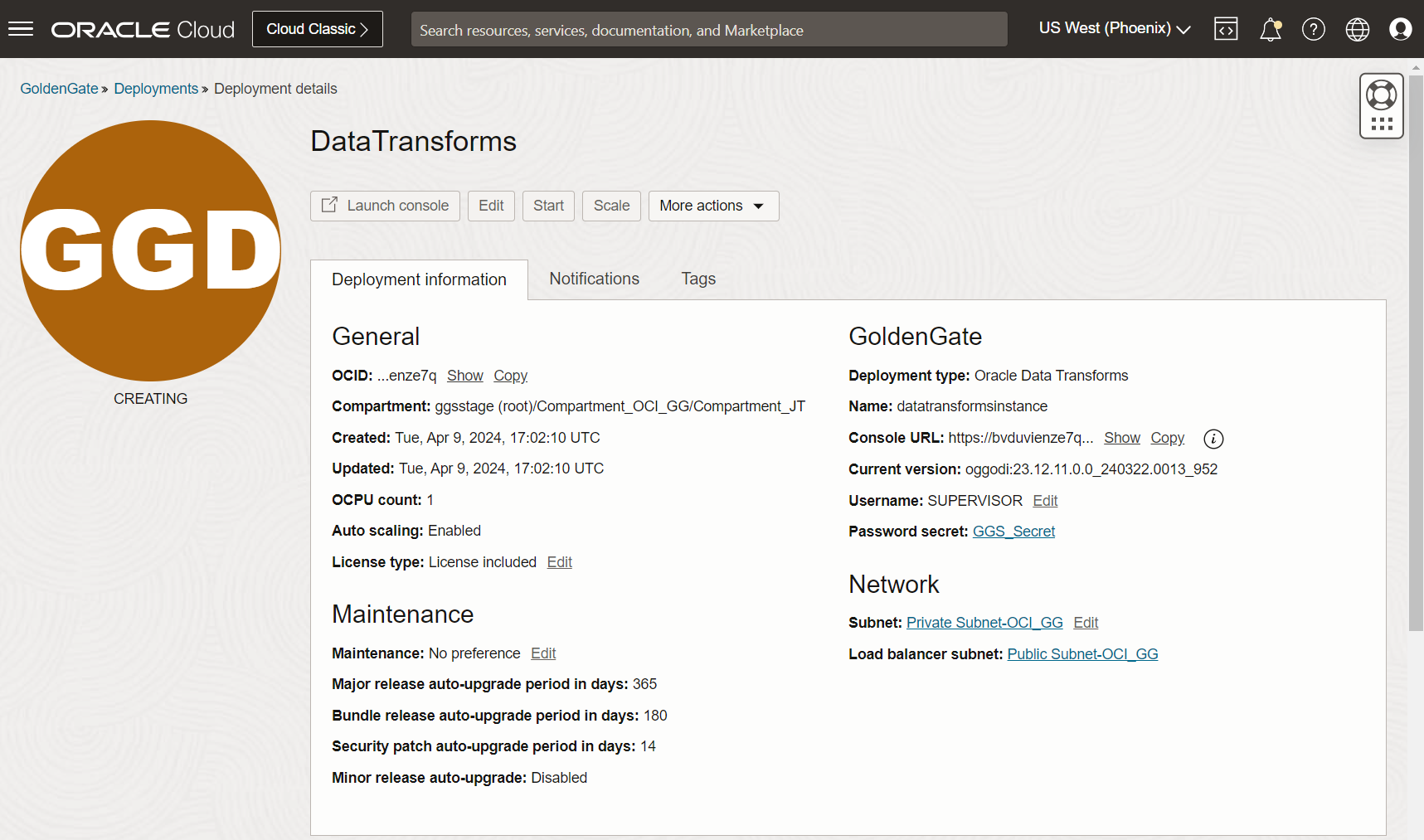 Data Transforms Deployment Details Page