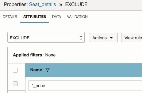 Expression exclude Attributes tab with Name filter *_price*