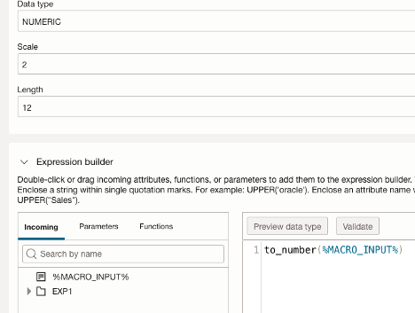 expression builder with to_number function defined, with '%MACRO_INPUT% as parameter