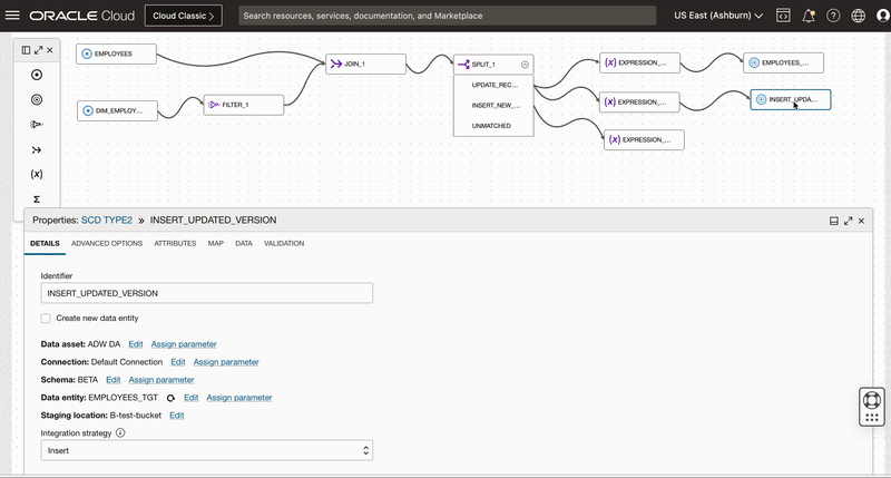 Figure 10: Creating new target operator and mapping columns to insert new records