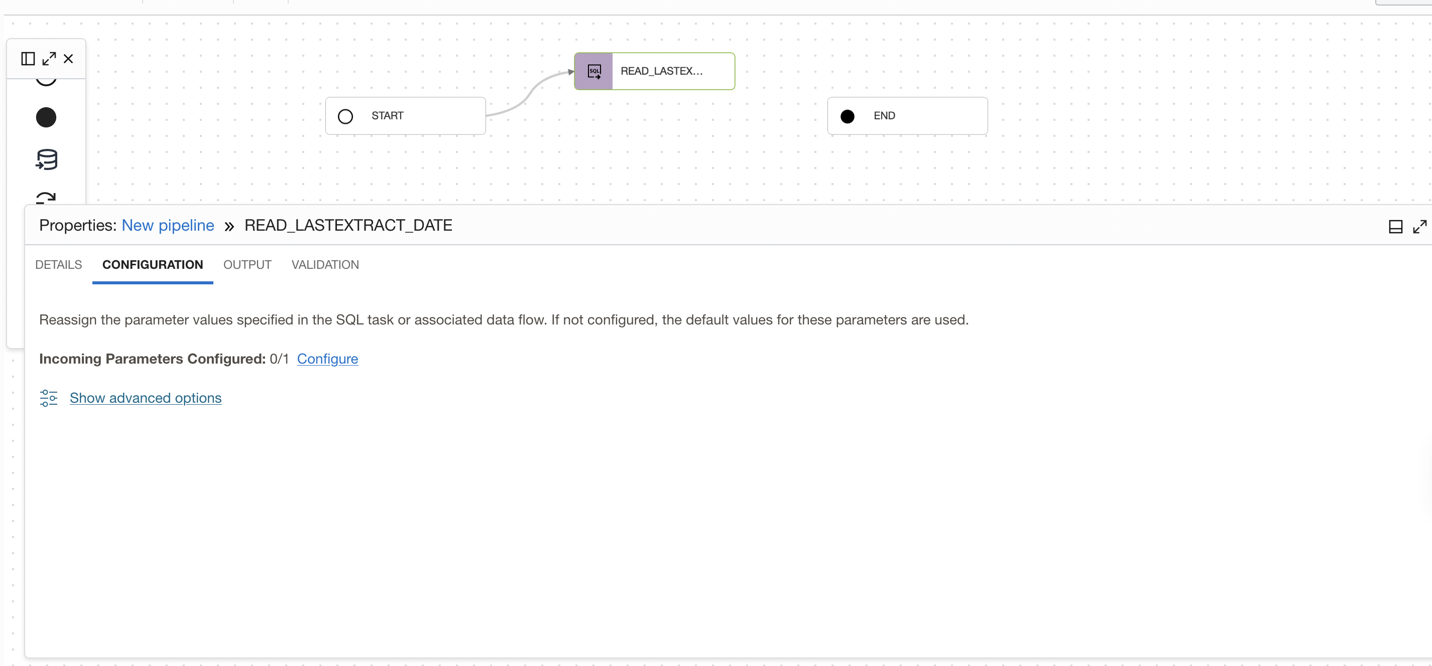 Link to open Configure incoming parameter panel of SQL Task