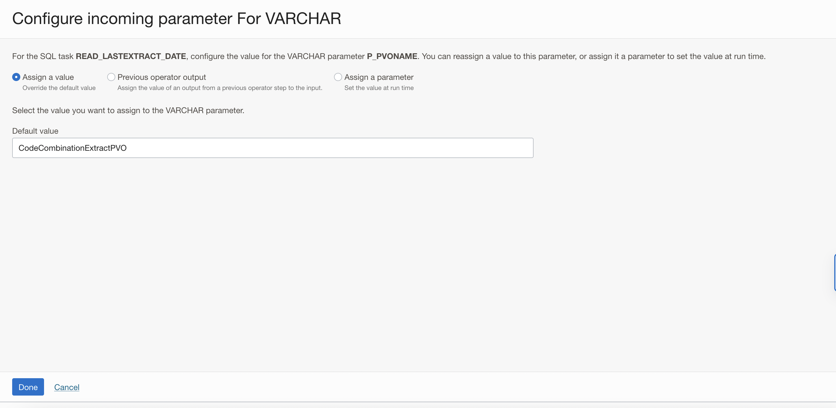 Configure the value for the parameter P_PVO_NAME