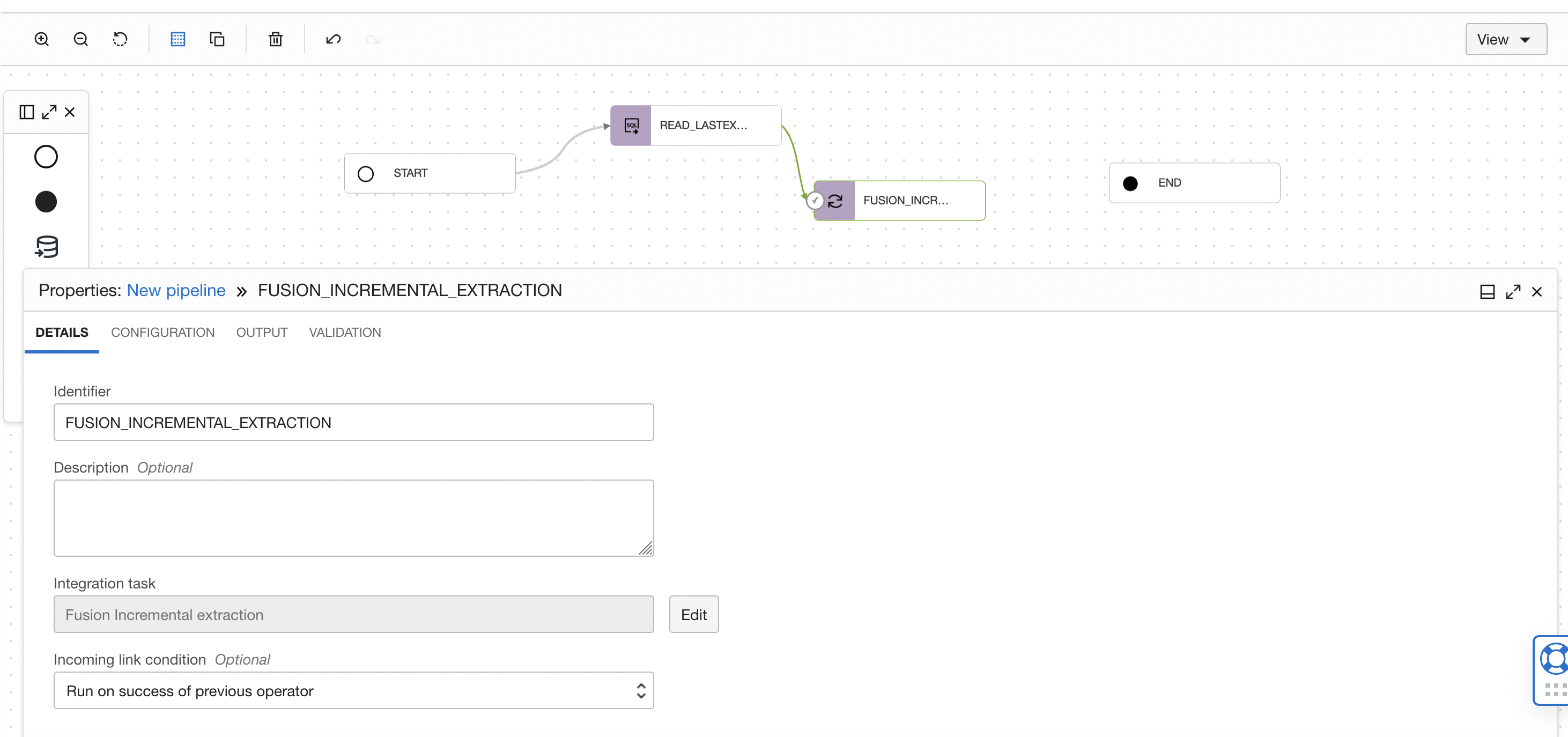 Select Integration task in pipeline