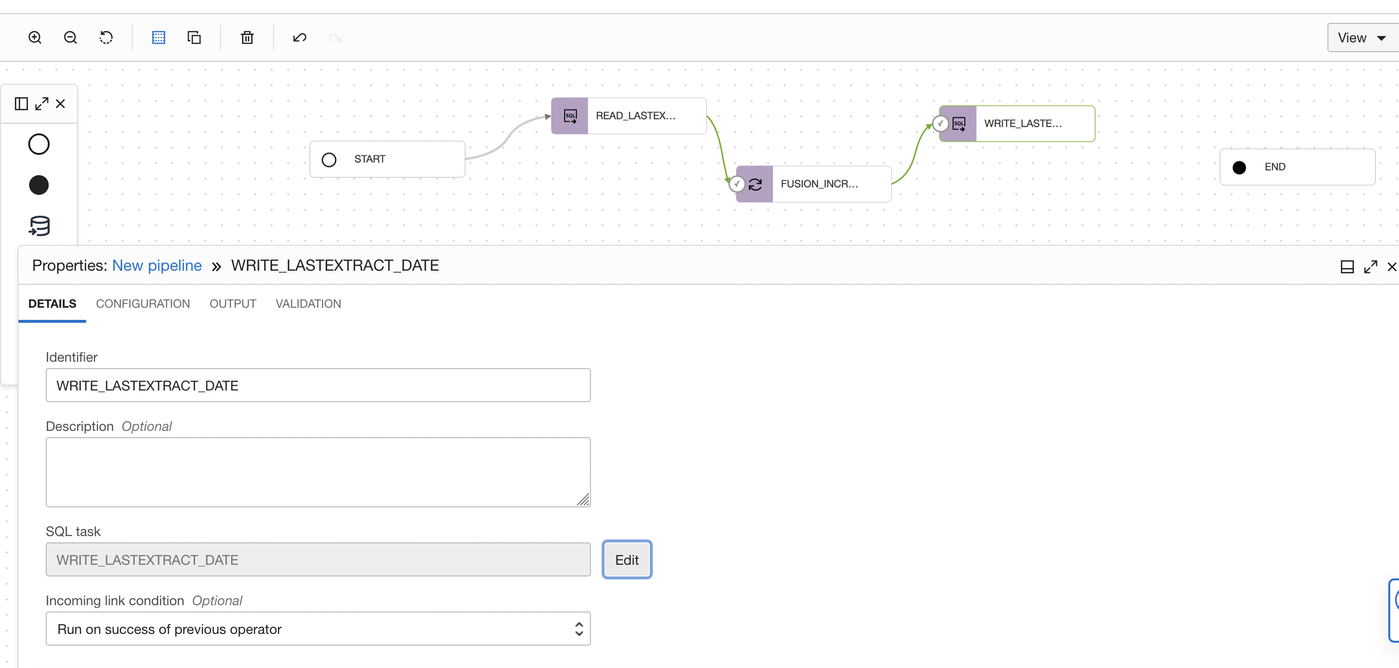 Select SQL task in the pipeline