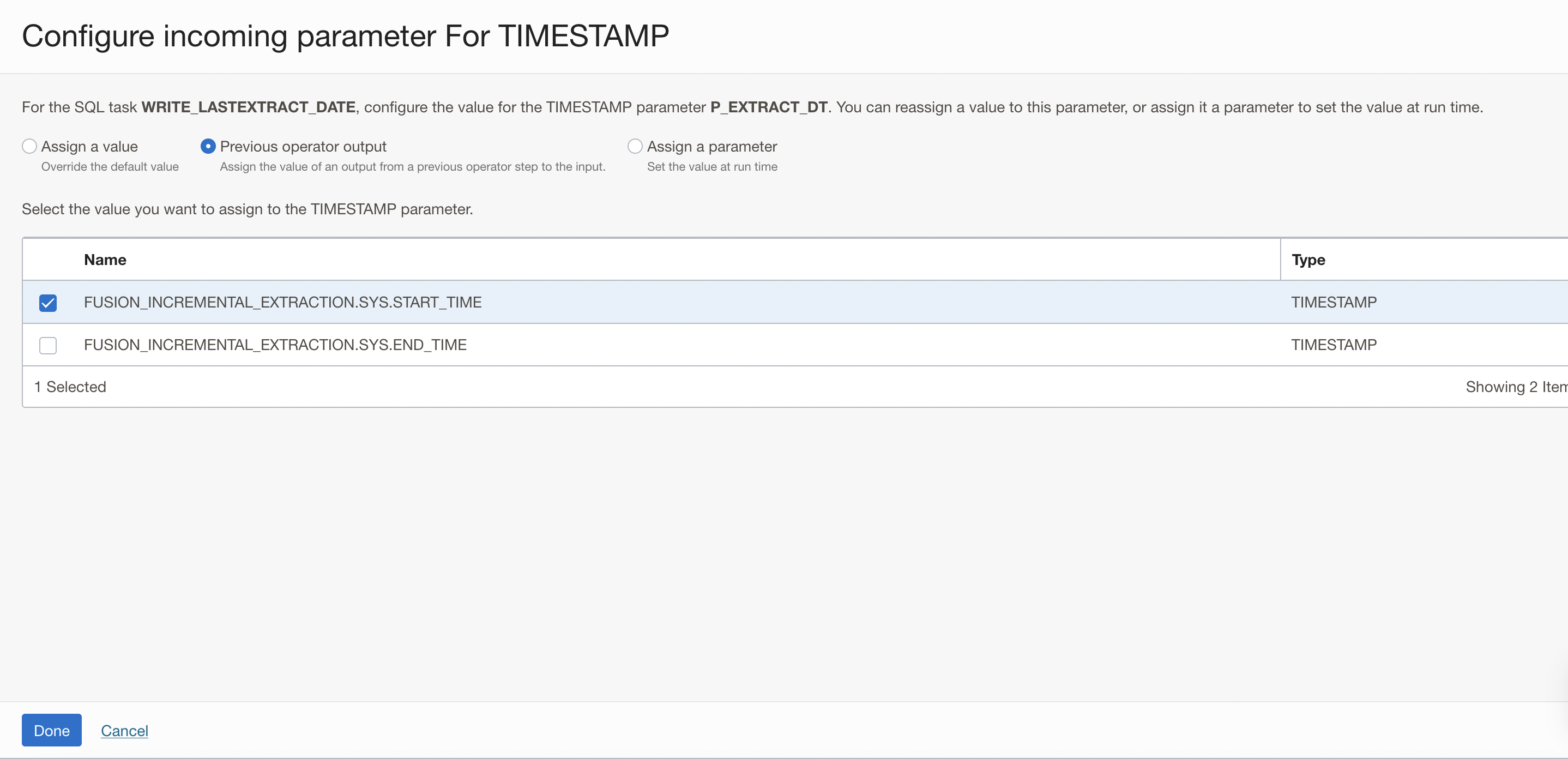 Configure the value for the parameter P_EXTRACT_DT