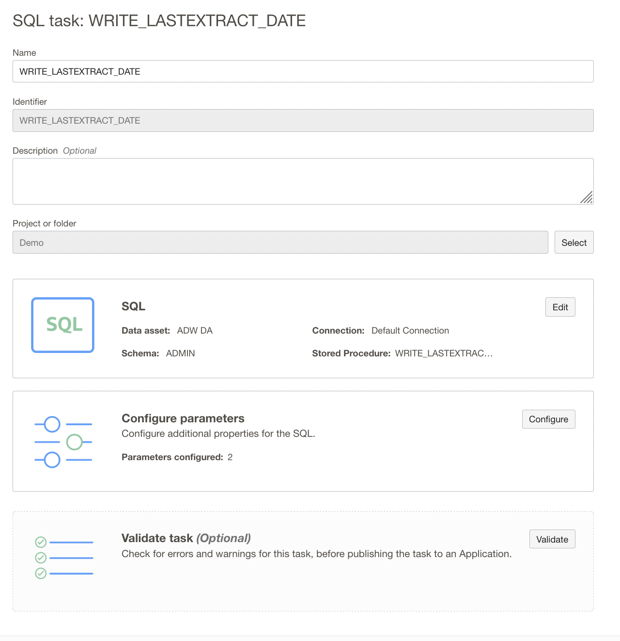 SQL Task configuration