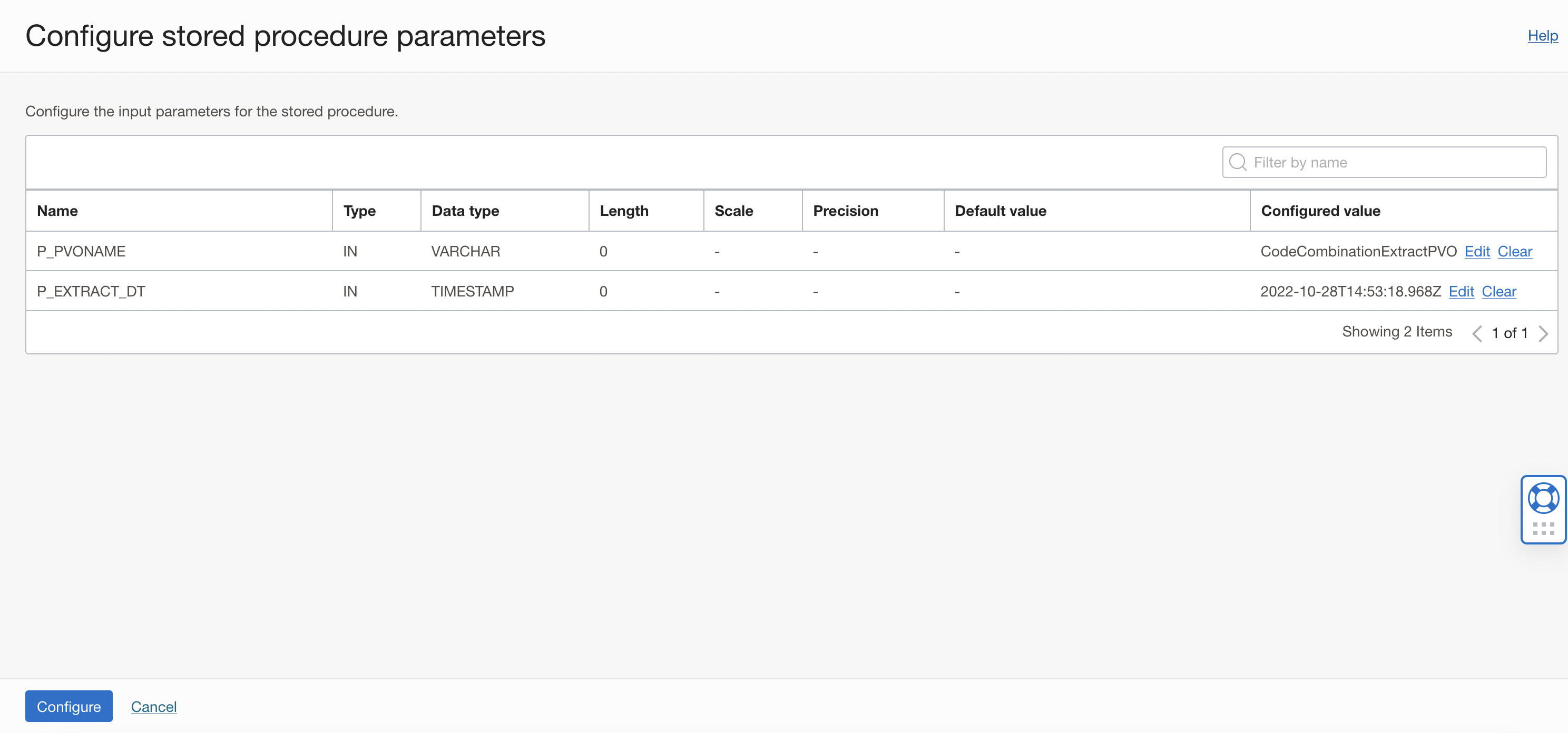 Configure Stored Procedure Parameters