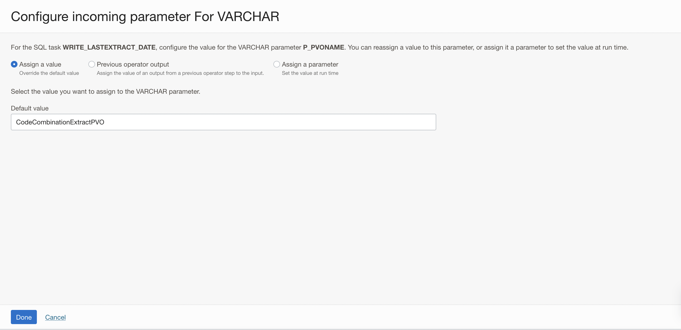 Configure the value for the parameter P_PVO_NAME