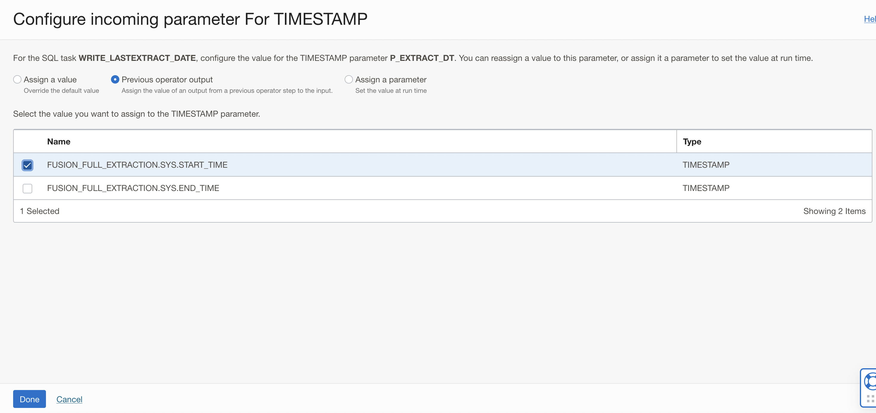 Configure the value for the parameter P_EXTRACT_DT