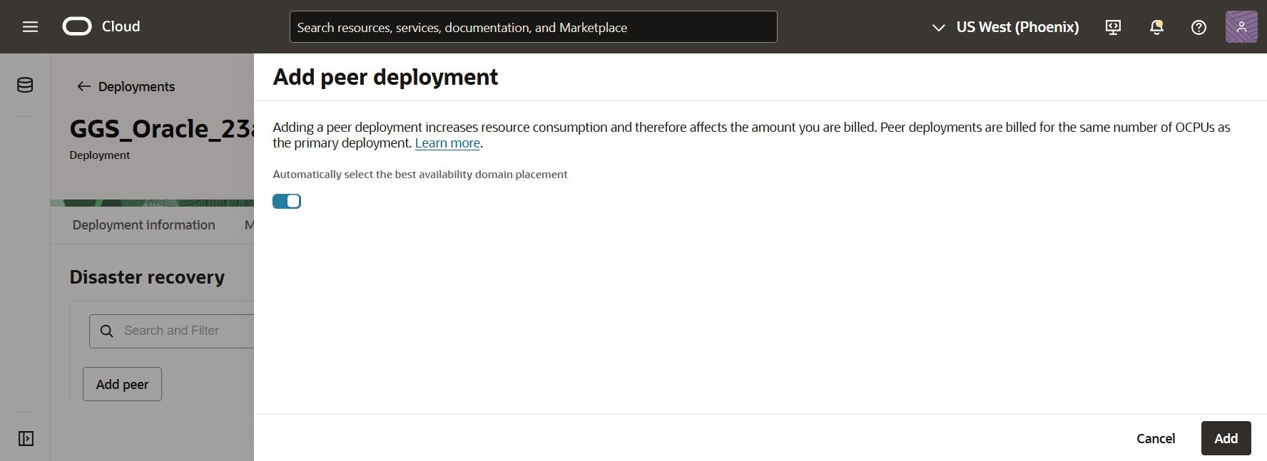Add peer deployment screen