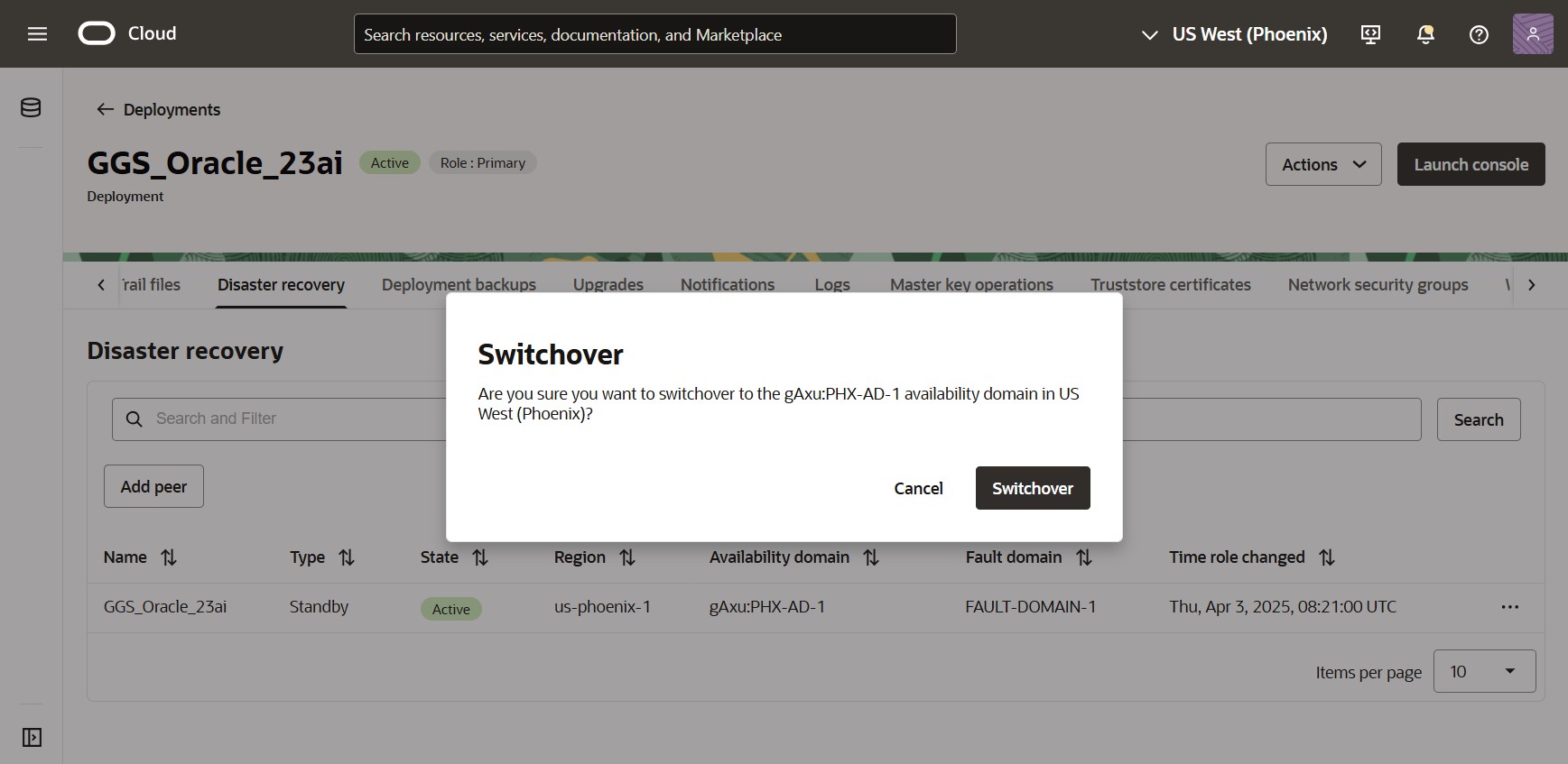 Switchover operations